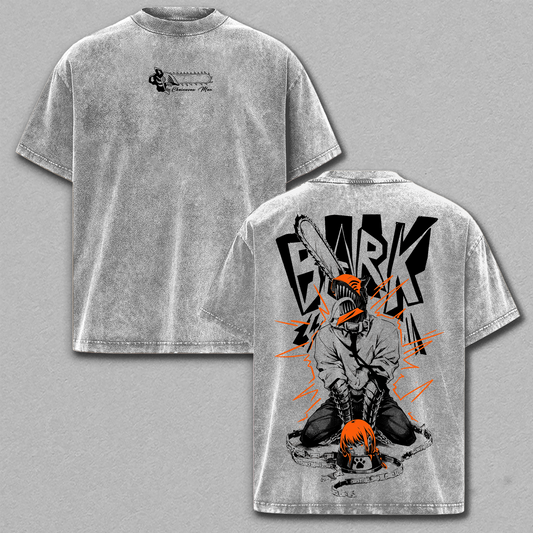 Denji Chainsaw Devil Rampage Vintage Washed T-Shirt, Anime Streetwear Graphic Tee Heavyweight Cotton
