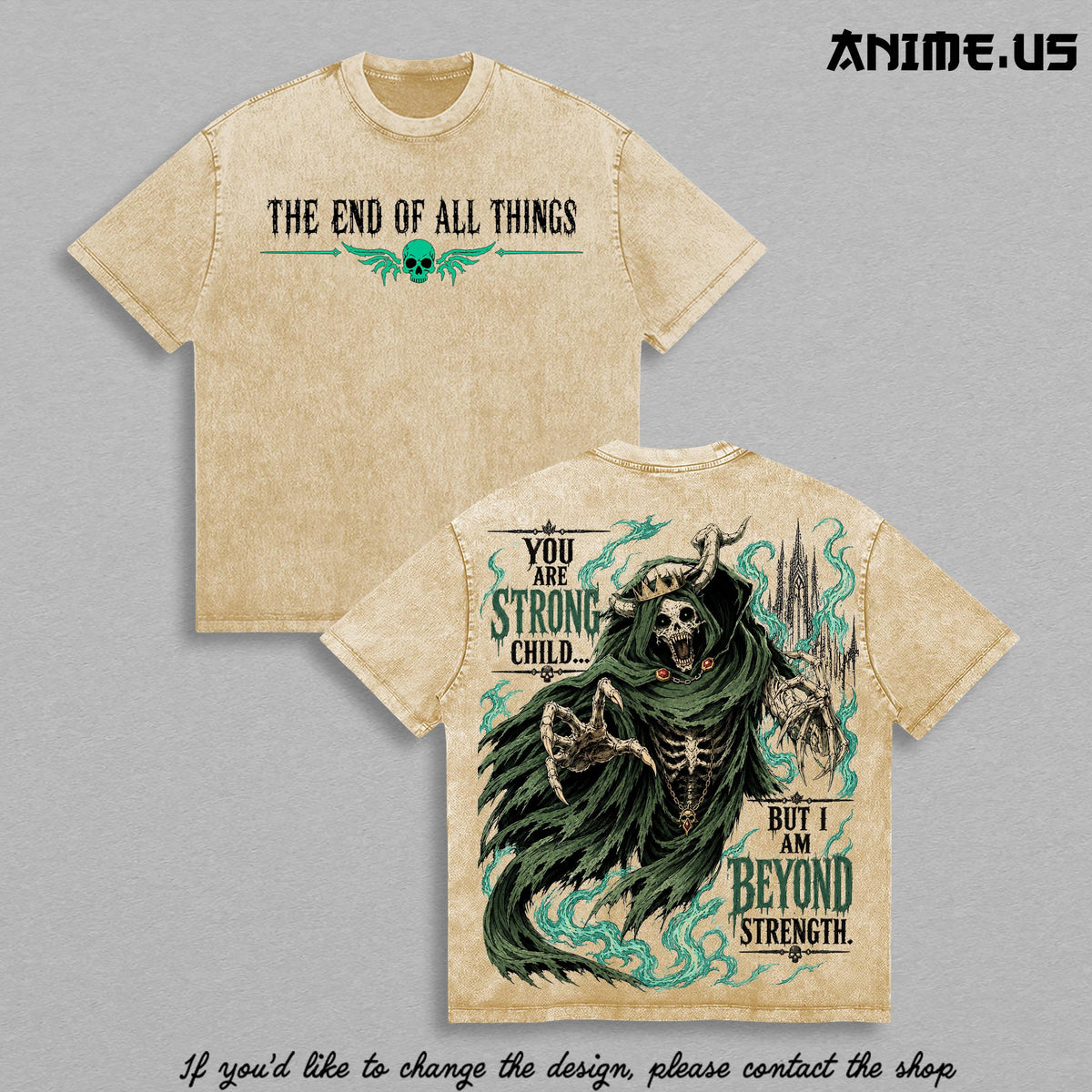 Adventure Time The Lich "Beyond Strength" Vintage Washed Graphic T-Shirt | Dark Fantasy Apocalypse Heavyweight Streetwear Tee