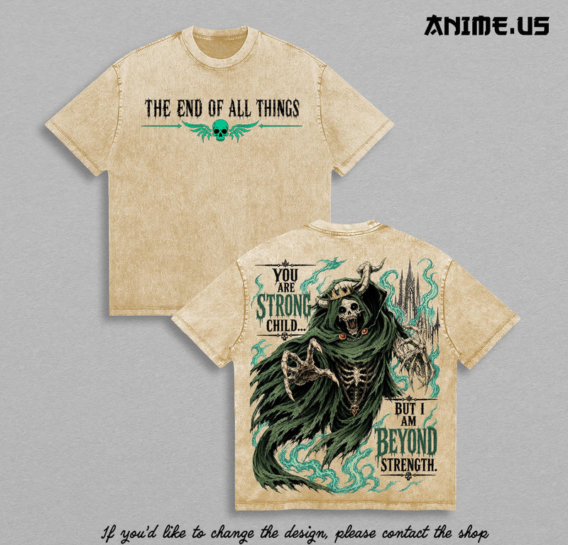 Adventure Time The Lich "Beyond Strength" Vintage Washed Graphic T-Shirt | Dark Fantasy Apocalypse Heavyweight Streetwear Tee