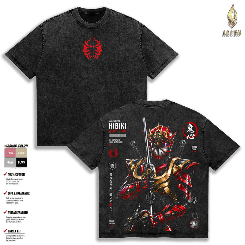 Kamen Rider – Tokusatsu Action Oversize Graphic Tee, Acid Washed Heavy Cotton Shirt, Vintage Japanese Streetwear, Unisex Casual Wear, Hero Merch