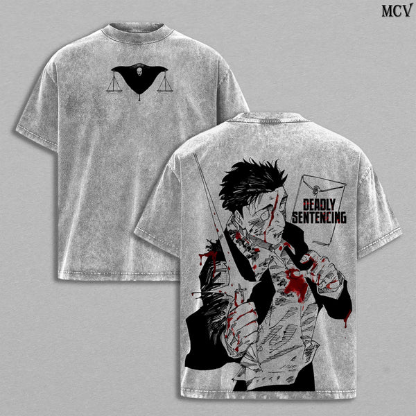 Hiromi Higuruma Washed Vintage Tee – Jujutsu Kaisen Anime Deadly Sentencing Judgeman Graphic T-Shirt, Unisex Oversize Heavyweight Cotton Manga Streetwear, JJK Tee