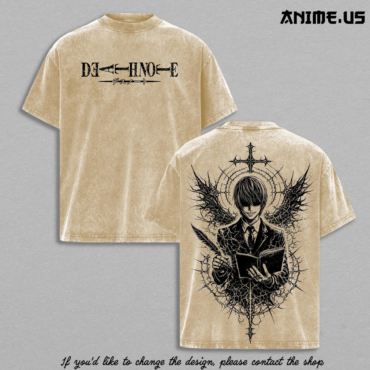 Light Yagami Death Note Vintage Washed Anime Tee Oversized Heavyweight Cotton Manga Graphic T-Shirt Gothic Streetwear Double Sided Unisex