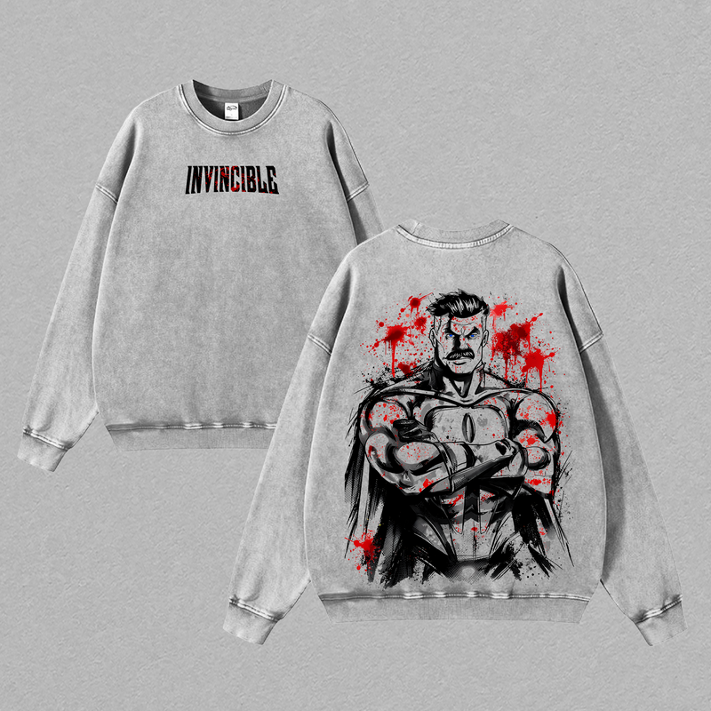 Omni-Man Washed Tee & Hoodie, Tank Top, Sweatshirt – Invincible Viltrumite Warrior Anime Graphic Double Printed T-Shirt, Menswear Heavy Cotton Unisex Oversize Streetwear Vintage Retro