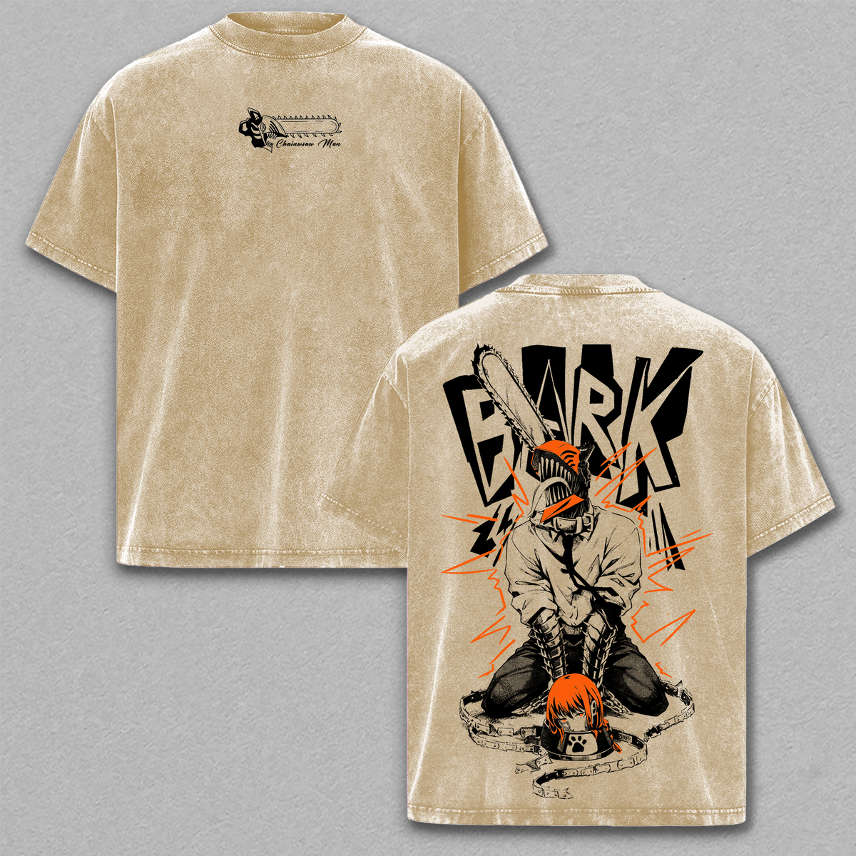 Denji Chainsaw Devil Rampage Vintage Washed T-Shirt, Anime Streetwear Graphic Tee Heavyweight Cotton