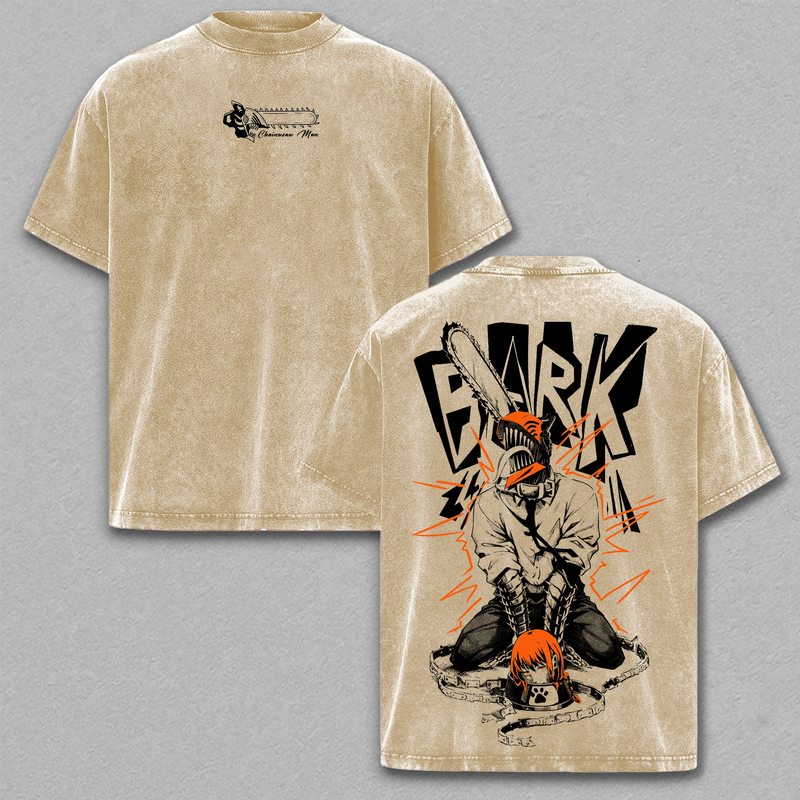 Denji Chainsaw Devil Rampage Vintage Washed T-Shirt, Anime Streetwear Graphic Tee Heavyweight Cotton