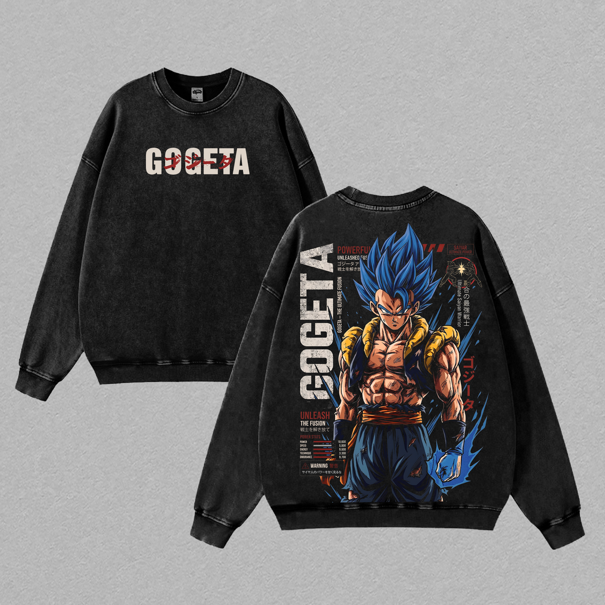 Gogetaaa DBZ Vintage Washed T Shirt - Anime Graphic Tee Blue Gogetaa Oversized Heavyweight Cotton Top Classic Menswear Clothes Apparel Gift for DBZ Fans Men Women