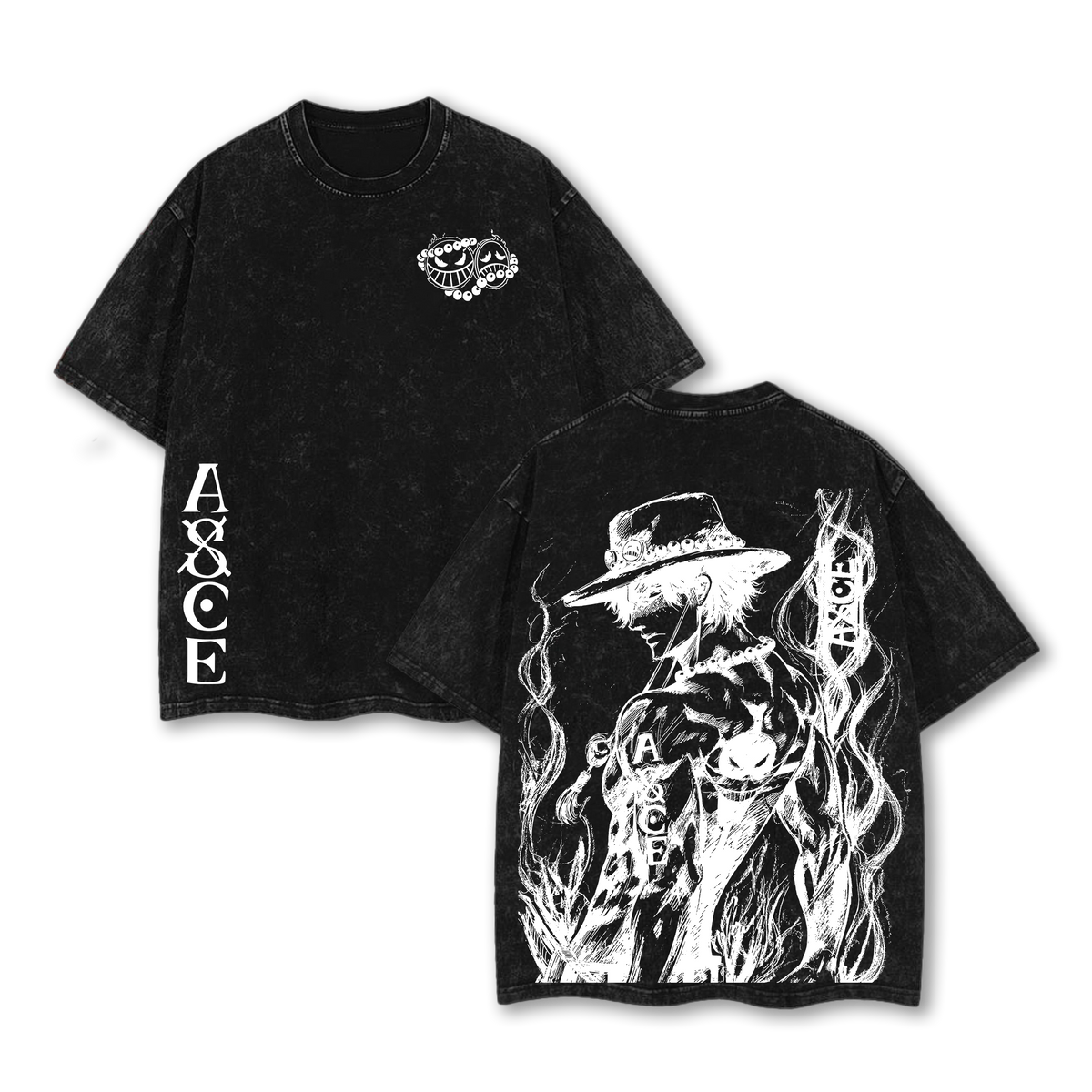 Portgas D. Ace Shirt – One Piece Washed Oversized Tee, Fire Fist Graphic, Retro Pirate Streetwear, Anime Gift for Fans 2025