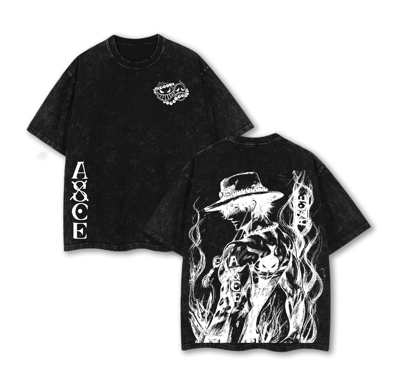 Portgas D. Ace Shirt – One Piece Washed Oversized Tee, Fire Fist Graphic, Retro Pirate Streetwear, Anime Gift for Fans 2025