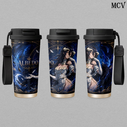 Albedo Floor Guardian Succubus - Overlord Anime - Nazarick Black Wings Blue Fantasy Embossed Raised Art - 17oz 24oz 30oz Insulated Tumbler, Stainless Steel Water Bottle, Straw Cup, Handle Travel Mug