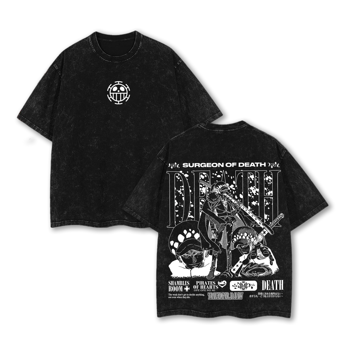 Trafalgar D. Water Law Tee Washed – Trafalgar Law One Pieceee Vintage Washed Oversized Heavy Cotton Anime Manga T-Shirt