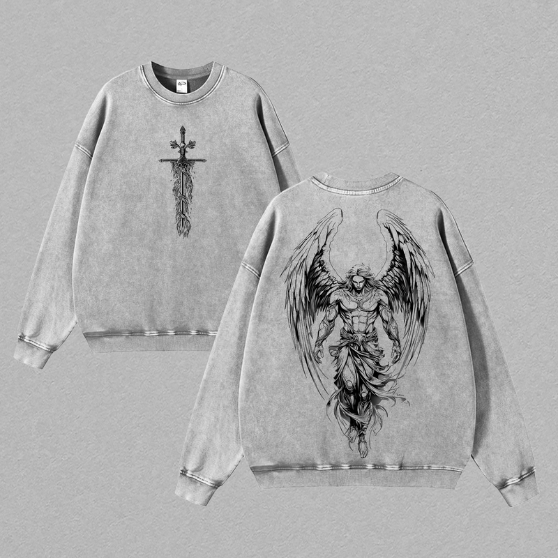 Saint Michael The Archangel x Flaming Sword T-Shirt - Tank Top - Sweatshirt - Hoodies Washed Christian Hoodie, Aesthetic Clothes ,Scales of Justice , Jesus Sweatshirt , Graphic Crewneck , Archangel Michael Tees ,Outfit Church