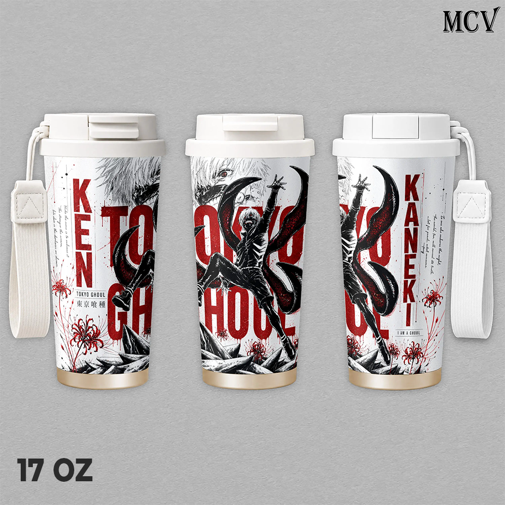 Ken Kaneki Tokyo Ghoul Tumbler 17oz 24oz 30oz, Premium Insulated Stainless Steel Travel Mug with Handle and Lid, Anime Manga Graphic Design, Reusable Coffee Water Cup, Gift for Anime Fans