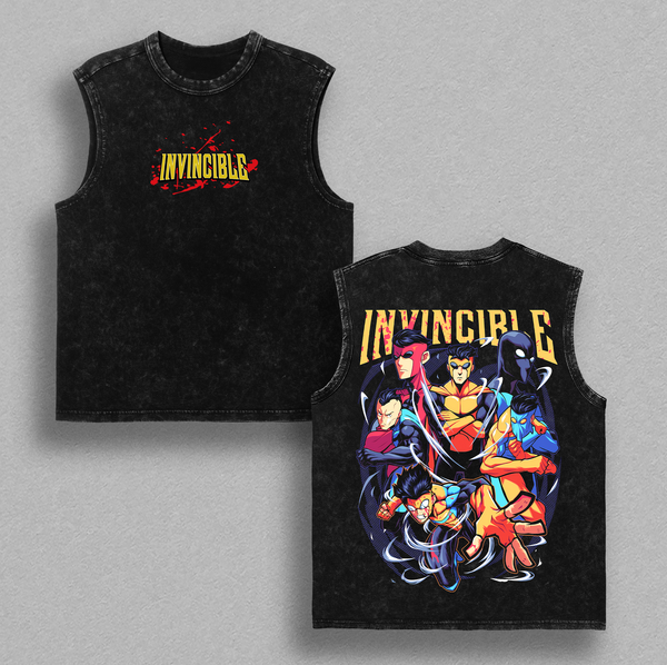 Limited Invincible Family - Invincible War Comic Double Printed Oversize Lightweight Acid Washed Tee TV Series Graphic Tee T-Shirt