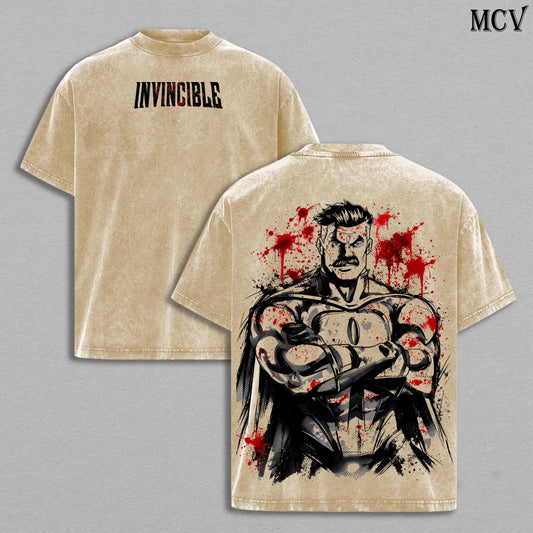Omni Man Invincible Vintage Washed T-Shirt, Superhero Villain Graphic Tee, Comic Streetwear Heavyweight Cotton Shirt