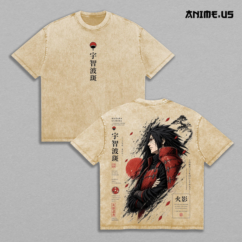 Madara Uchiha Naruto Legendary Shinobi Anime Graphic Vintage Shirt, Eternal Mangekyo Sharingan Uchiha Clan Double Printed Tee Heavyweight Cotton Streetwear