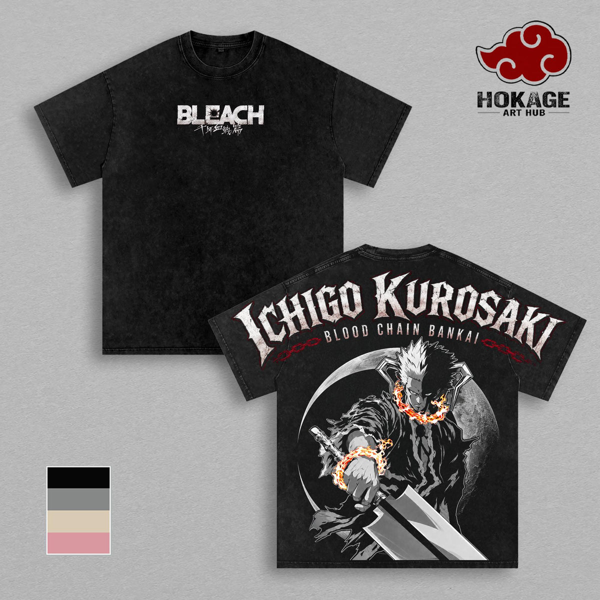 Ichigo Kurosaki Bleach T-Shirt, Blood Chain Bankai Anime Graphic Tee, Soul Reaper Manga Shirt, Back Print Vintage Anime Shirt, Graphic Tees Men, Trendy Tshirts, Men’s T Shirts, Bleach Streetwear, Unisex Cotton Distressed Tee, Anime Merch
