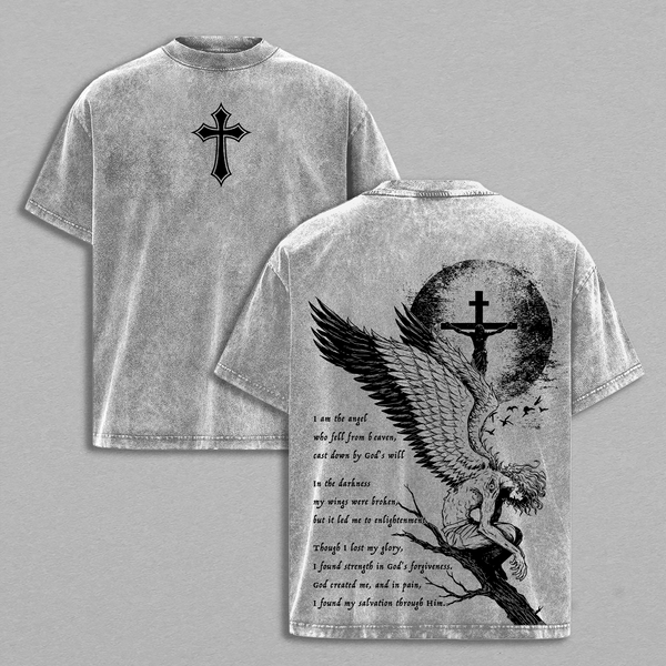 Fallen Angel T-Shirt – Christian Vintage Washed Oversized Graphic Tee, Heavy Cotton Unisex Streetwear Top, Y2K Oversized Streetwear, Jesus Christian Apparel