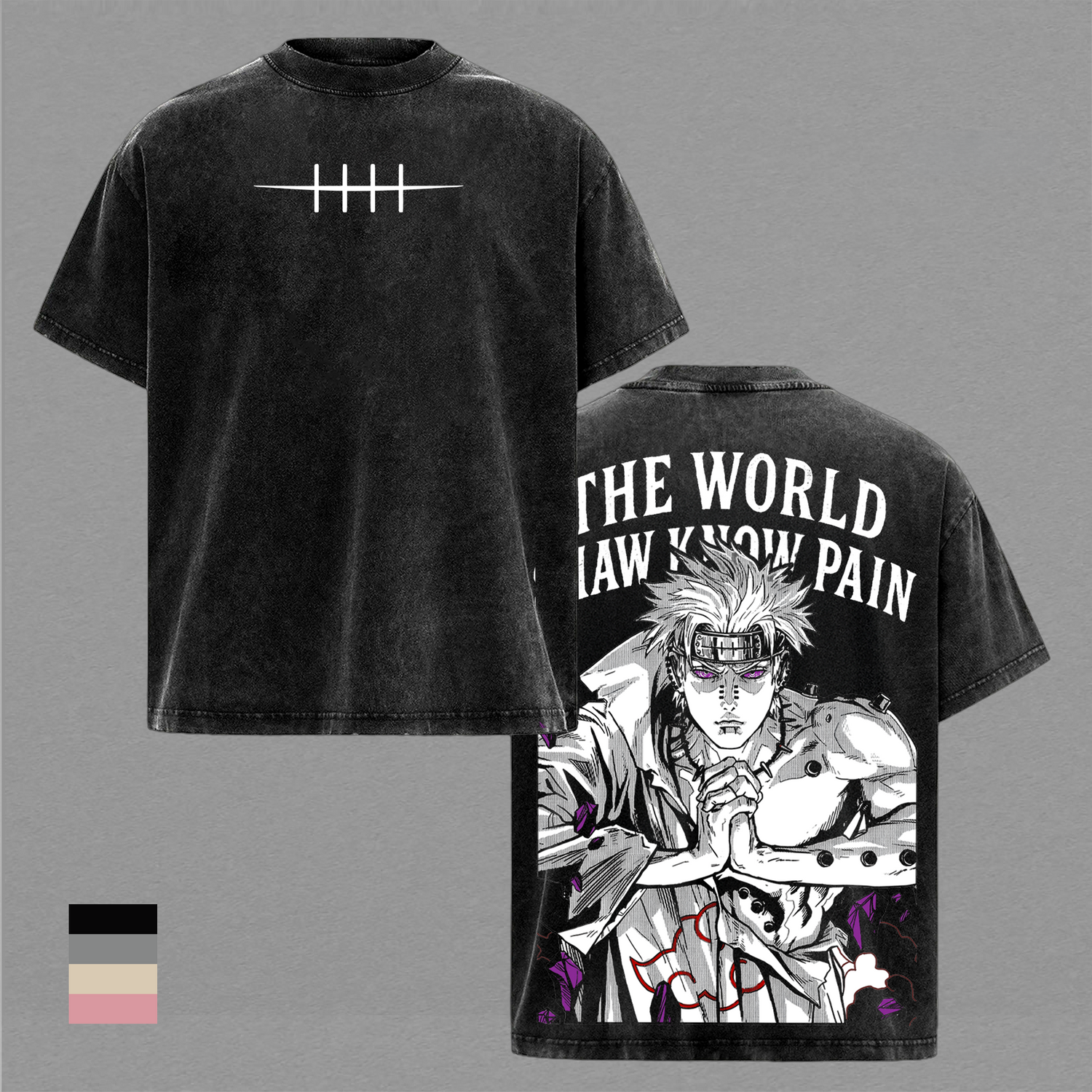Pain Akatsuki Naruto Vintage Washed T-Shirt, Anime Graphic Tee Heavyweight Cotton Streetwear