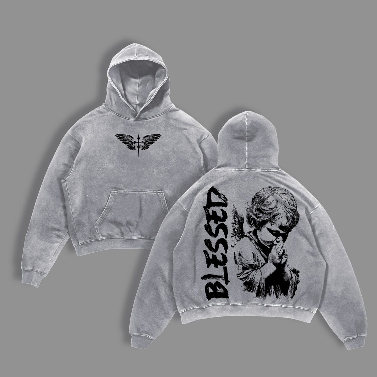 Blessed Angel T Shirt / Sweatshirt / Hoodie Washed Oversized Christian Streetwear Jesus Faith Apparel Praying Cherub Graphic Tee Heavy Cotton Religion Inspired Shirt for Men Women