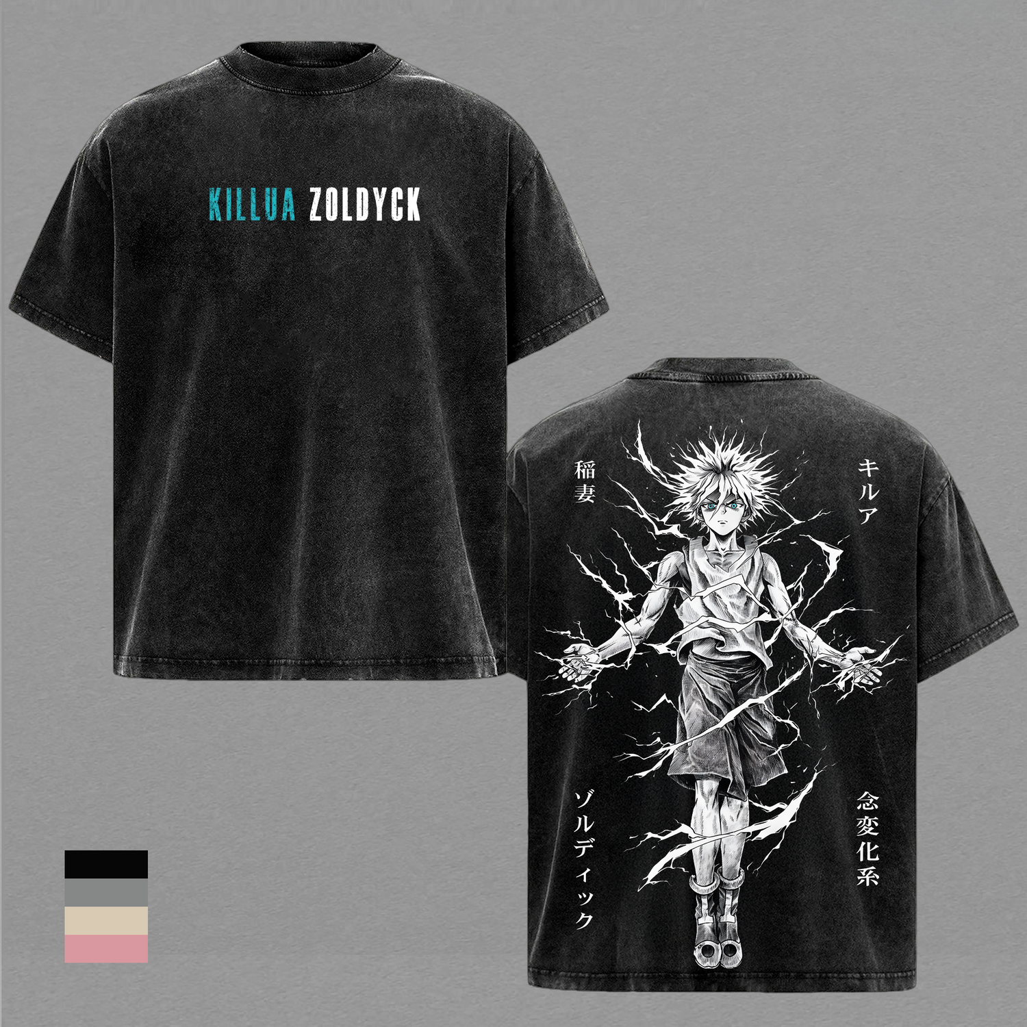 Killua Zoldyck Hunter x Hunter Vintage Washed T-Shirt, Anime Graphic Tee Heavyweight Cotton Streetwear