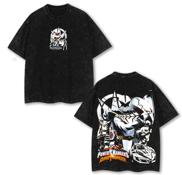 Power Rangers Dino Thunder Vintage Oversized Tee | Black Ranger x White Ranger Graphic Shirt