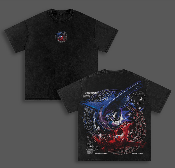 Vintage Latias x Latios Acid Washed T-Shirt Unisex Oversized Anime Manga T-Shirt Heavyweight Cotton Tee for Anime Fans