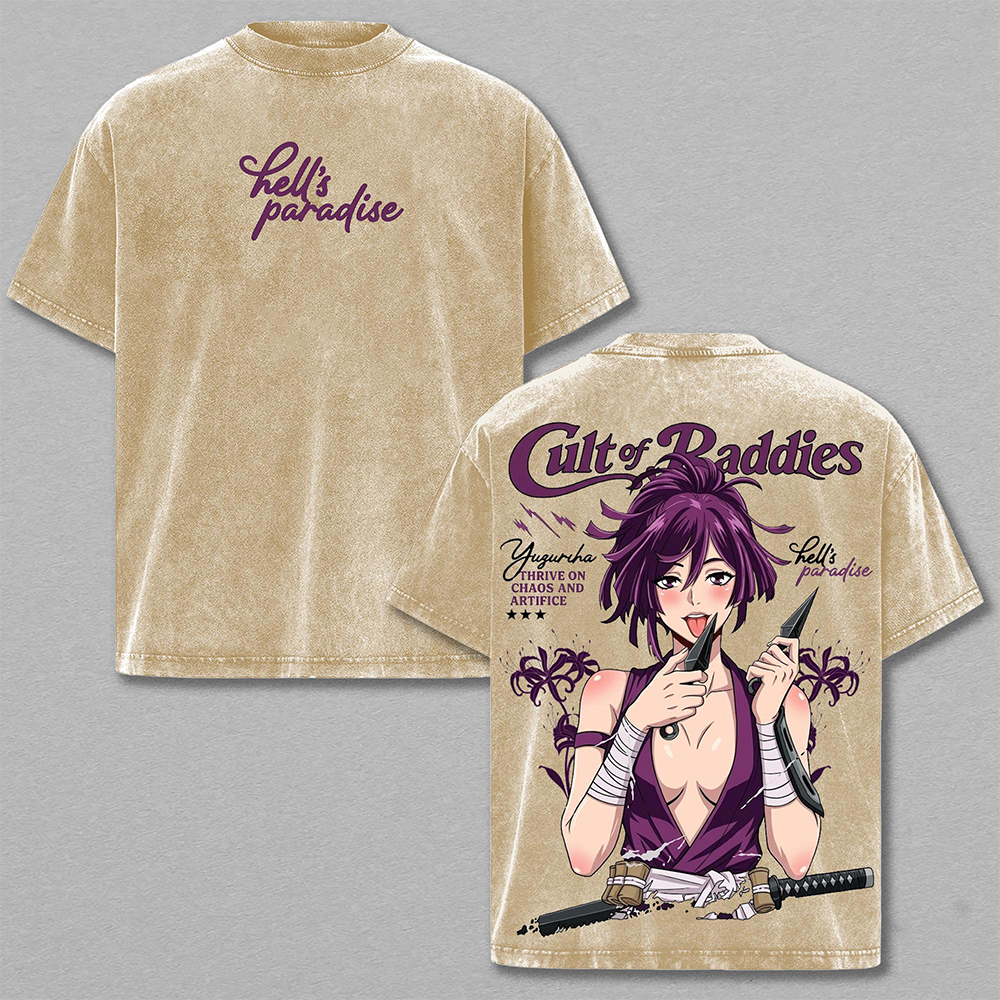 Yuzuriha Washed Tee – Hell’s Paradise Anime T-Shirt, Kunochi Assassin Beautiful yet Deadly Manipulative Survivor Skilled Ninja Charm and Deception Dual Nature Dark Femme Fatale Vintage Streetwear