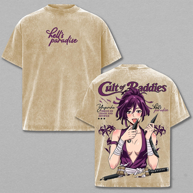 Yuzuriha Washed Tee – Hell’s Paradise Anime T-Shirt, Kunochi Assassin Beautiful yet Deadly Manipulative Survivor Skilled Ninja Charm and Deception Dual Nature Dark Femme Fatale Vintage Streetwear