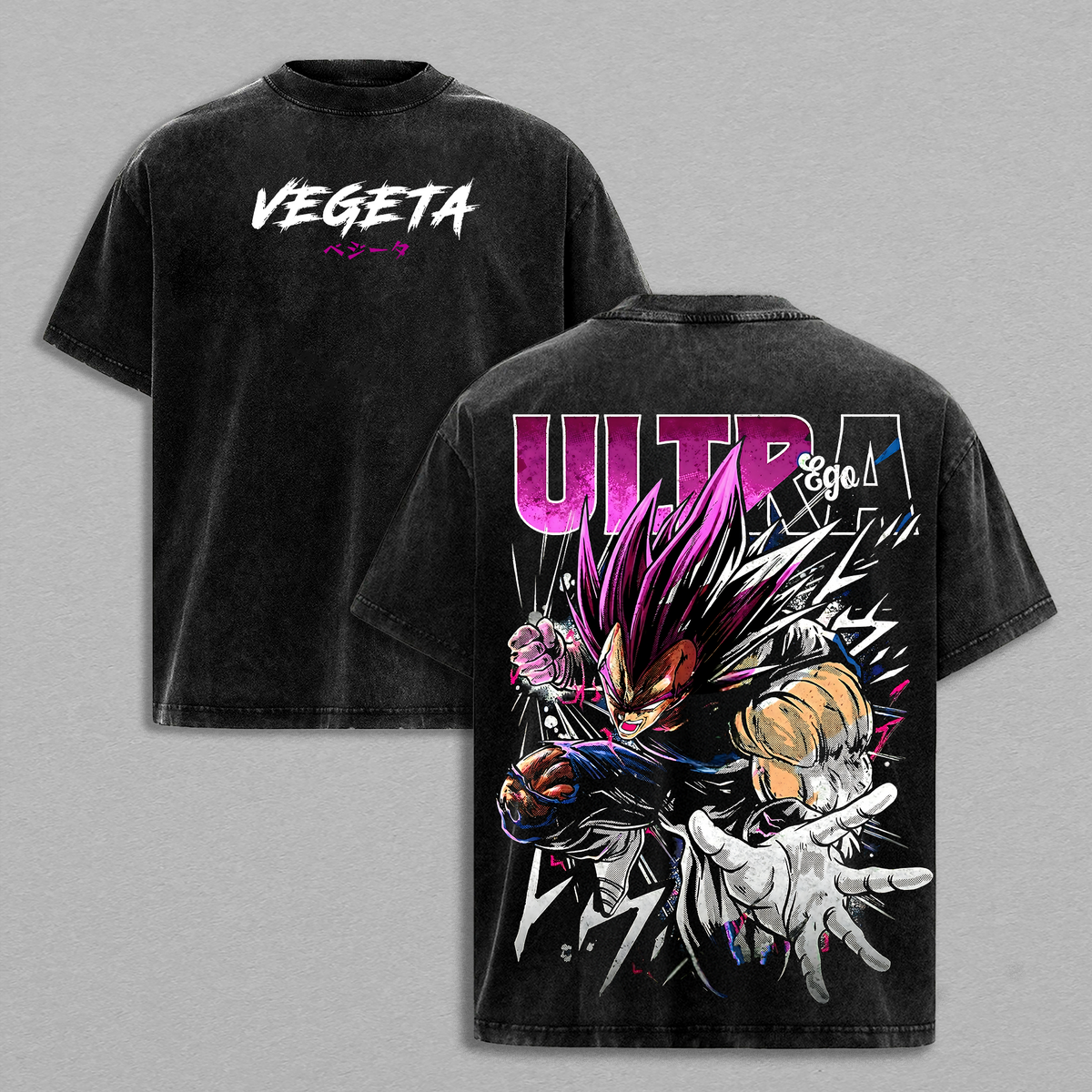 Ultra Ego Saiyan Prince Anime Warrior Vintage Washed Oversize T Shirt Purple Energy Power Graphic Streetwear Heavy Cotton Retro Japanese Manga Style Unisex Gift For Fans Legendary Fighting Hero Design
