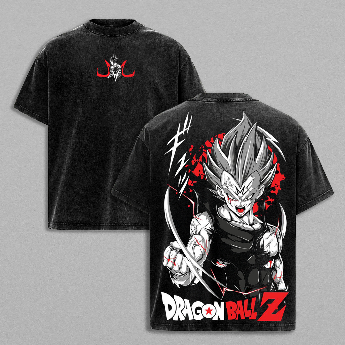 Majin Vegeta Dragon Ball Z Retro Vintage Unisex Oversize Anime Manga Acid Washed Lightweight Cotton T-shirt