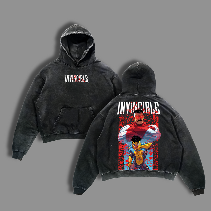 Invincible Omni-Man vs Mark Grayson Graphic Tees, Invincible War Comic TV Series Merch, Limited Double Printed Oversized Acid Washed Heavy Cotton T-Shirt, Y2K Streetwear Fit, Unisex Graphic, Casual Superhero Apparel