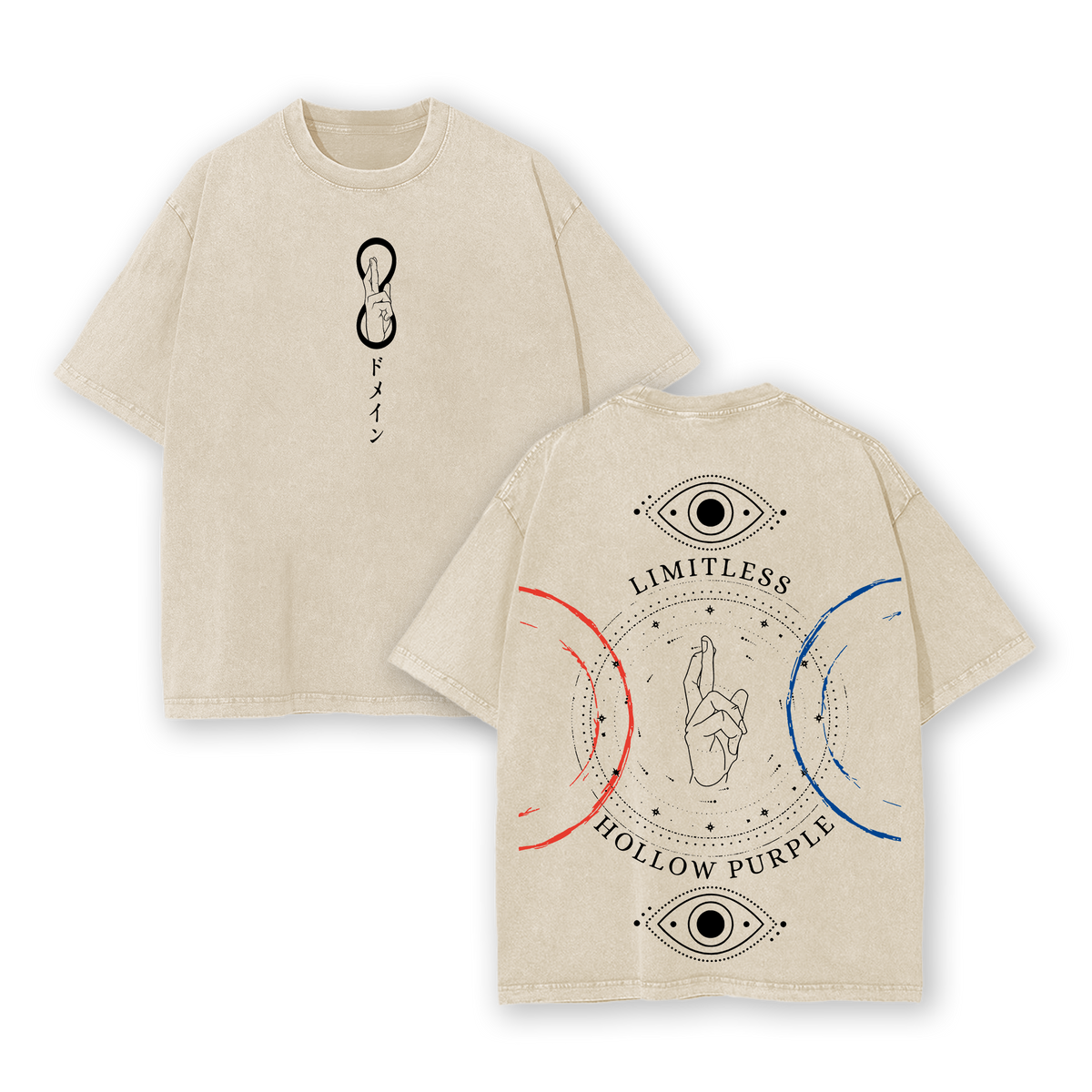 Satoru Gojo T-Shirt - Limitless Hollow Purple Gojo Inspired T-Shirt JJK Jujutsu Kaisen Anime Double Printed Vintage Washed Tee Unisex Oversize Anime Manga Washed Heavyweight Cotton, Anime Merch
