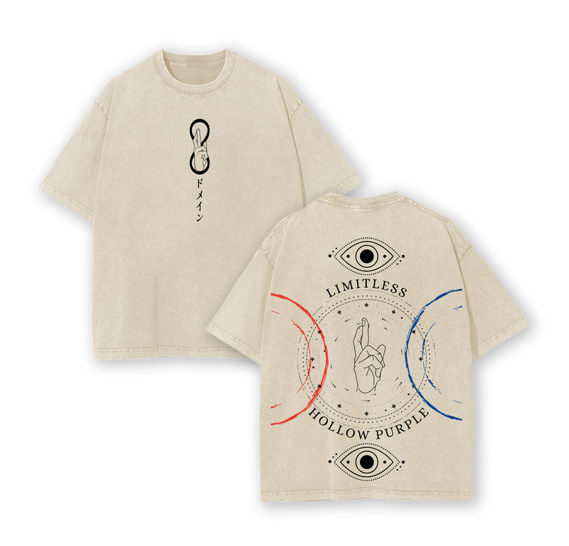Satoru Gojo T-Shirt - Limitless Hollow Purple Gojo Inspired T-Shirt JJK Jujutsu Kaisen Anime Double Printed Vintage Washed Tee Unisex Oversize Anime Manga Washed Heavyweight Cotton, Anime Merch