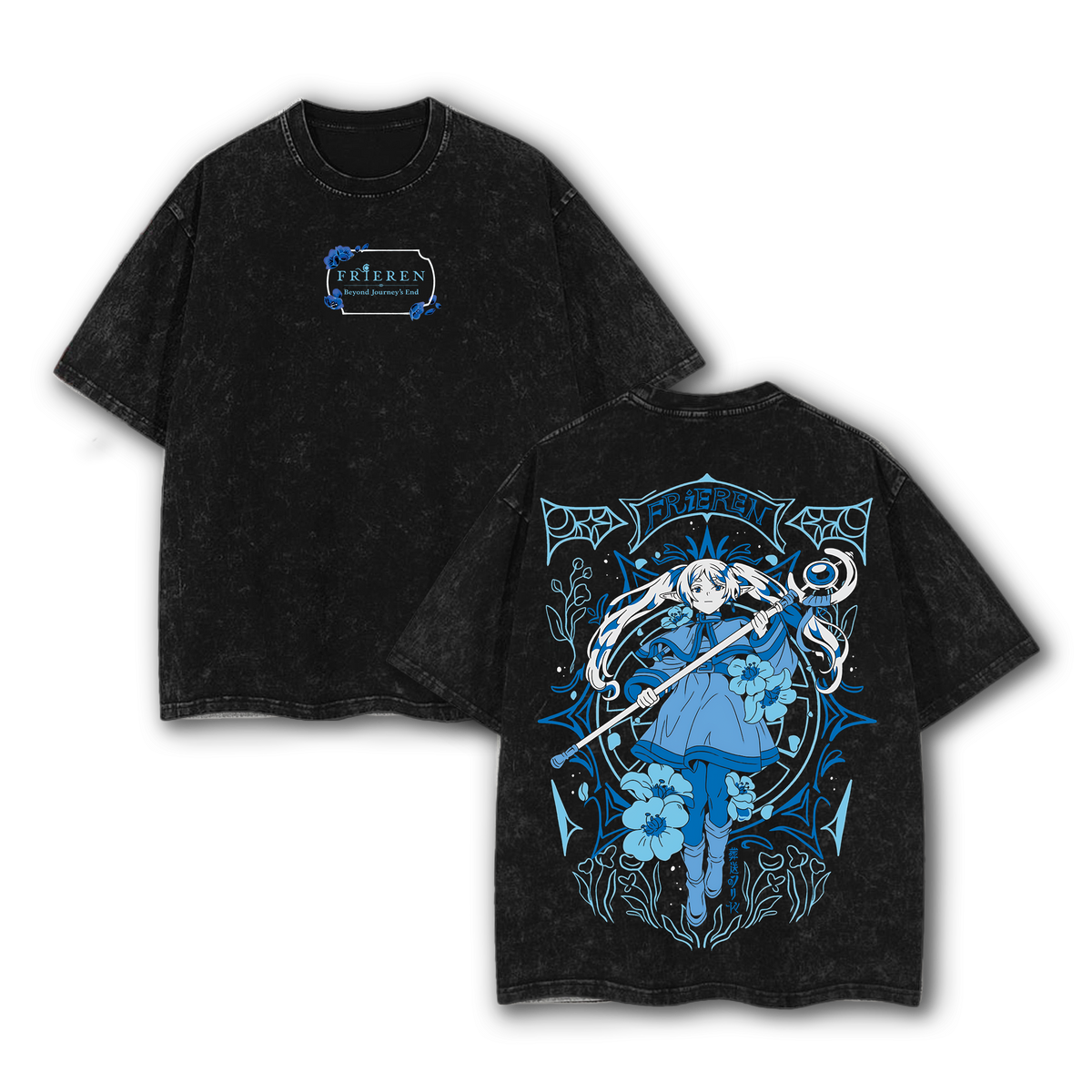 Frieren Beyond Journey’s End Anime T-Shirt – Vintage Washed Oversized Heavy Cotton Tee