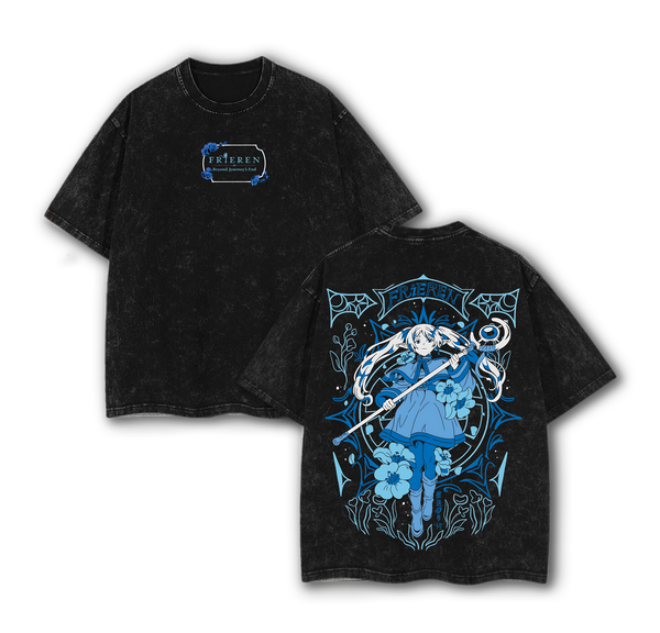 Frieren Beyond Journey’s End Anime T-Shirt – Vintage Washed Oversized Heavy Cotton Tee