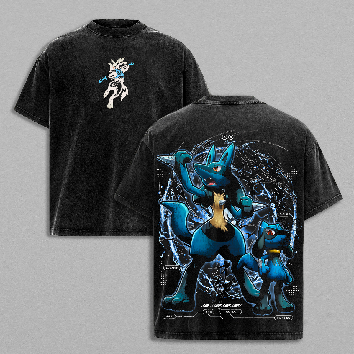 Lucario Pokemon T-Shirt, Pokemon Anime Graphic Tee, Vintage Washed Oversized Heavyweight Cotton Shirt, Retro Gaming Streetwear, Unisex Graphic Apparel, Gift for Pokemon Fans