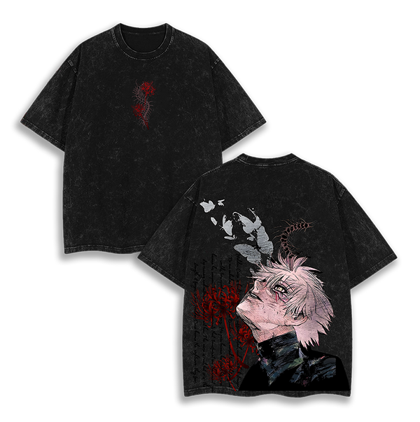 Ken Kaneki Tee – Tokyo Ghoul Vintage Wash T-Shirt, Oversized Unisex Anime Merch, Vintage Oversized Double-Sided Graphic T-Shirt Acid Wash Lightweight Streetwear Menswear, Anime & Manga Lovers, Retro Casual Wear