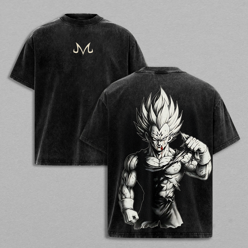 Power 9000 Prince Warrior Shirt – Vintage Washed DBZ Inspired Graphic Tee, Oversized Streetwear Soft Cotton Unisex Top