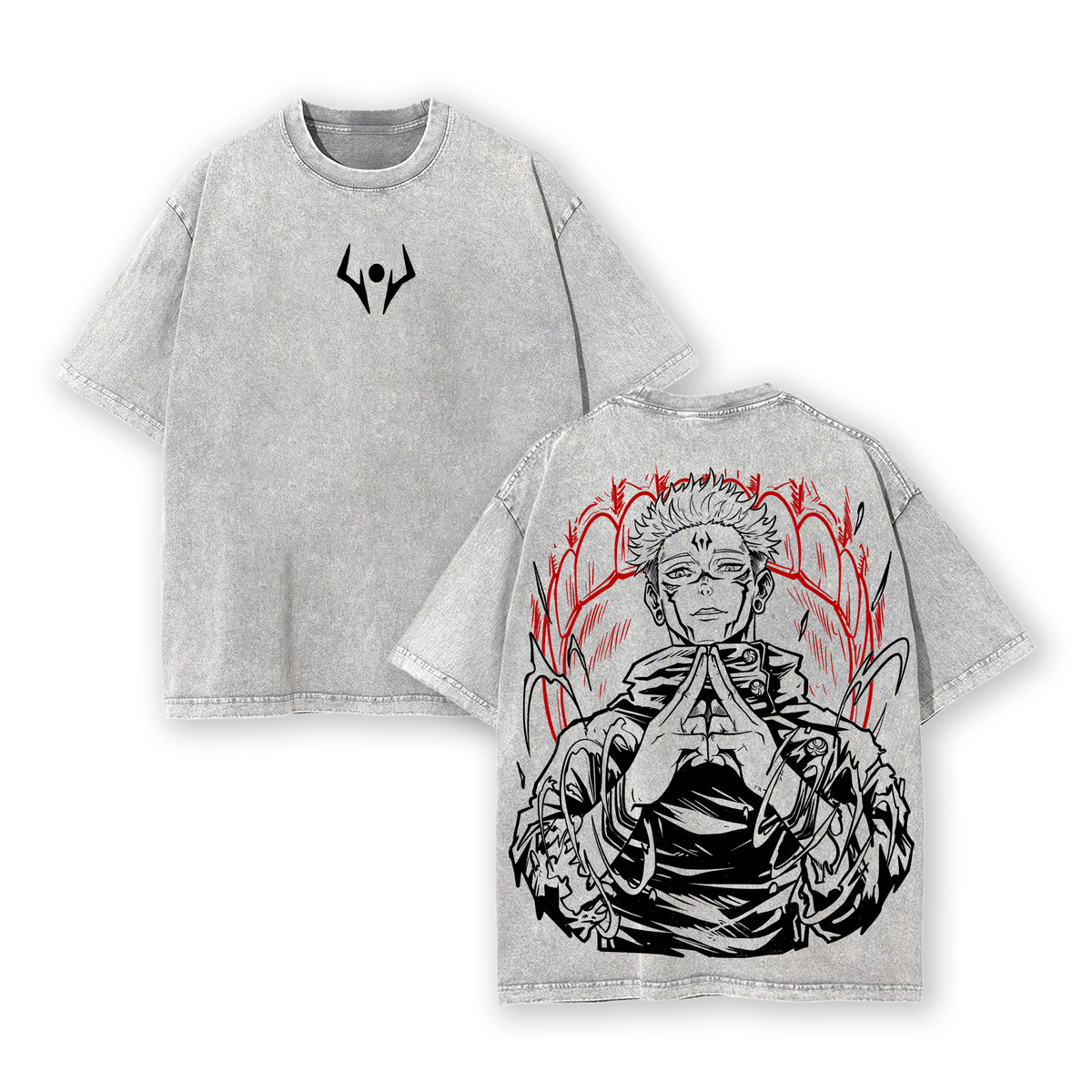 "Sukuna" Jujutsu Kaisen Vintage Unisex Oversize Anime Manga Acid Washed Cotton T-shirt
