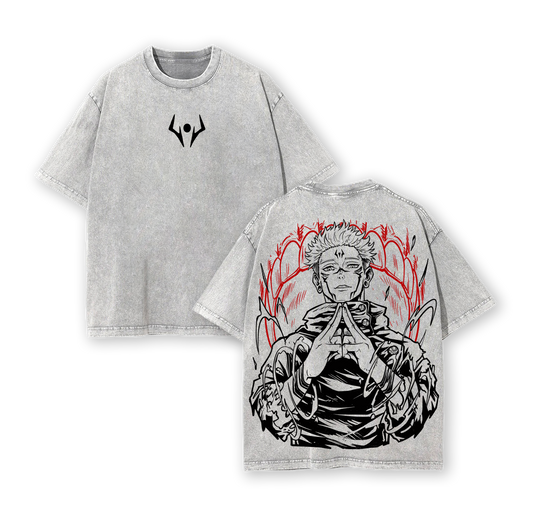 "Sukuna" Jujutsu Kaisen Vintage Unisex Oversize Anime Manga Acid Washed Cotton T-shirt