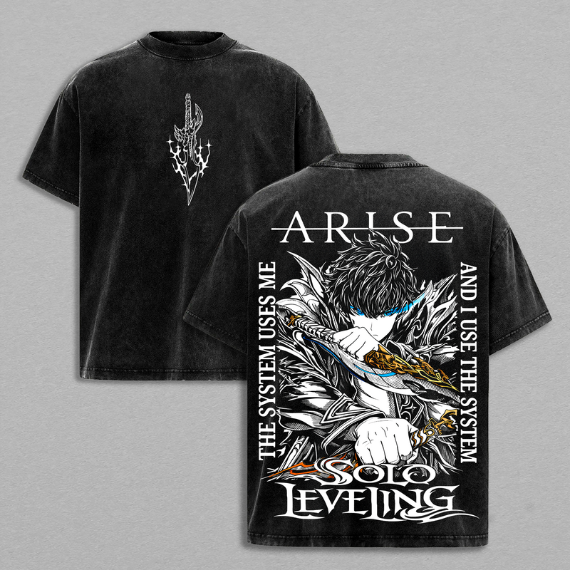 Sung Jin Woo Solo Leveling Anime Graphic Tee Vintage Washed Shirt Unisex Streetwear Arise Anime Shirt Jin Woo Tee Shadow Monarch Solo Leveling Shirt Anime Clothing Gift for Anime Lovers Fans