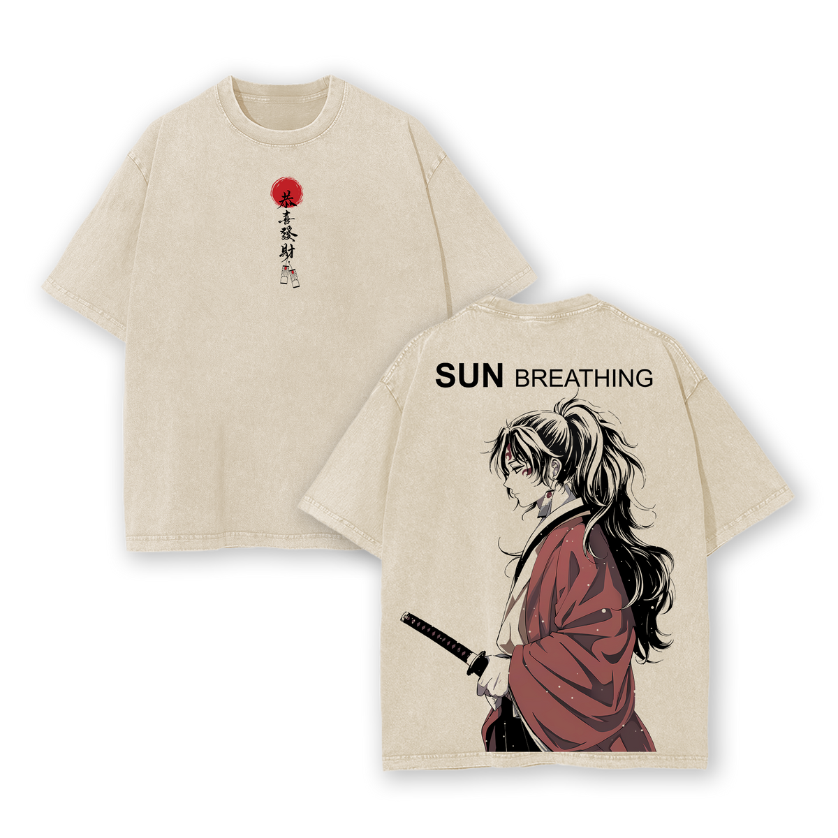 Yoriichi Tsugikuni Demon Slayer Anime Double Printed Vintage Washed Tee