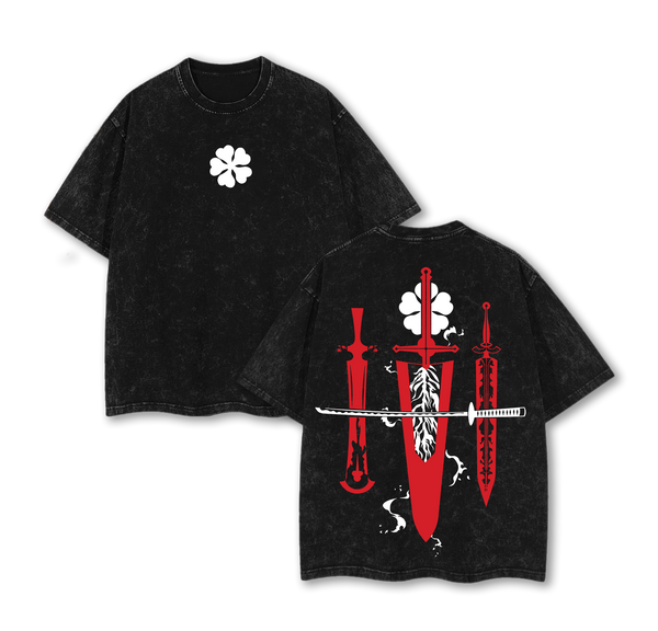 Limited Edition Asta Demon Slayer Sword - Black Clover Anime Double Printed Oversize Lightweight Acid Washed Tee