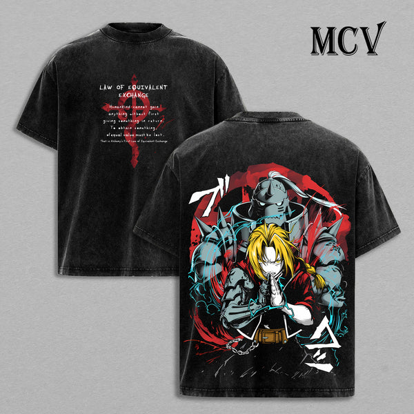 Edward & Alphonse Elric Fullmetal Alchemist Washed T-Shirt, Vintage Anime Oversized Tee