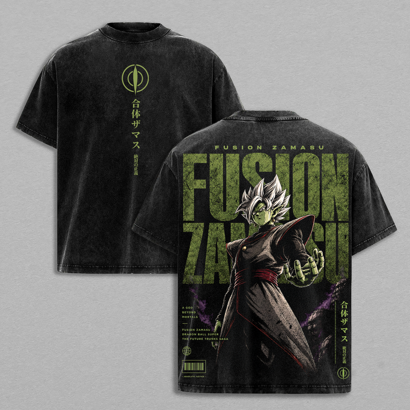 Fusion Zamasu DBS Vintage Washed TShirt - Fused Zamasu Anime Graphic Tee, Heavyweight Cotton Oversized Shirt, Unisex Manga Streetwear Top, Gift For DBS Fans Men & Women