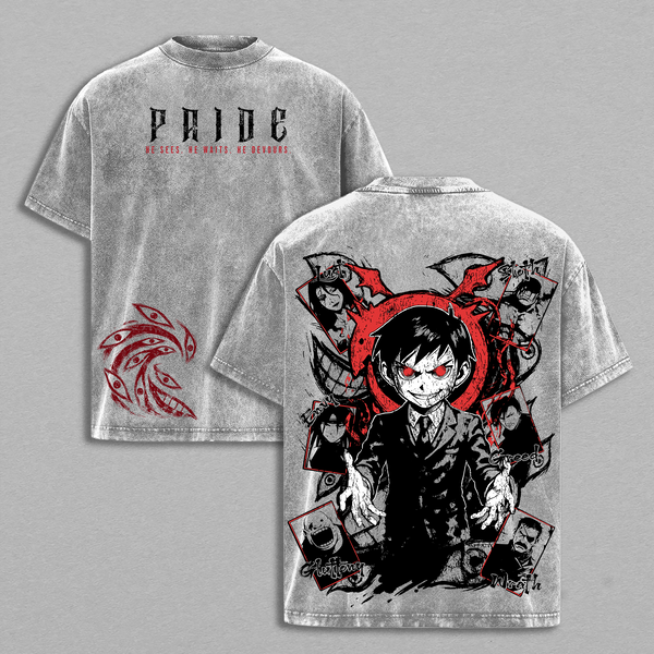 Pride (Seven Homunculi) T-Shirt Washed Fullmetal Alchemist Brotherhood Anime Shirt | Vintage Washed Oversize Tee | Gothic Streetwear for Anime Fans | Japan Manga Outfit