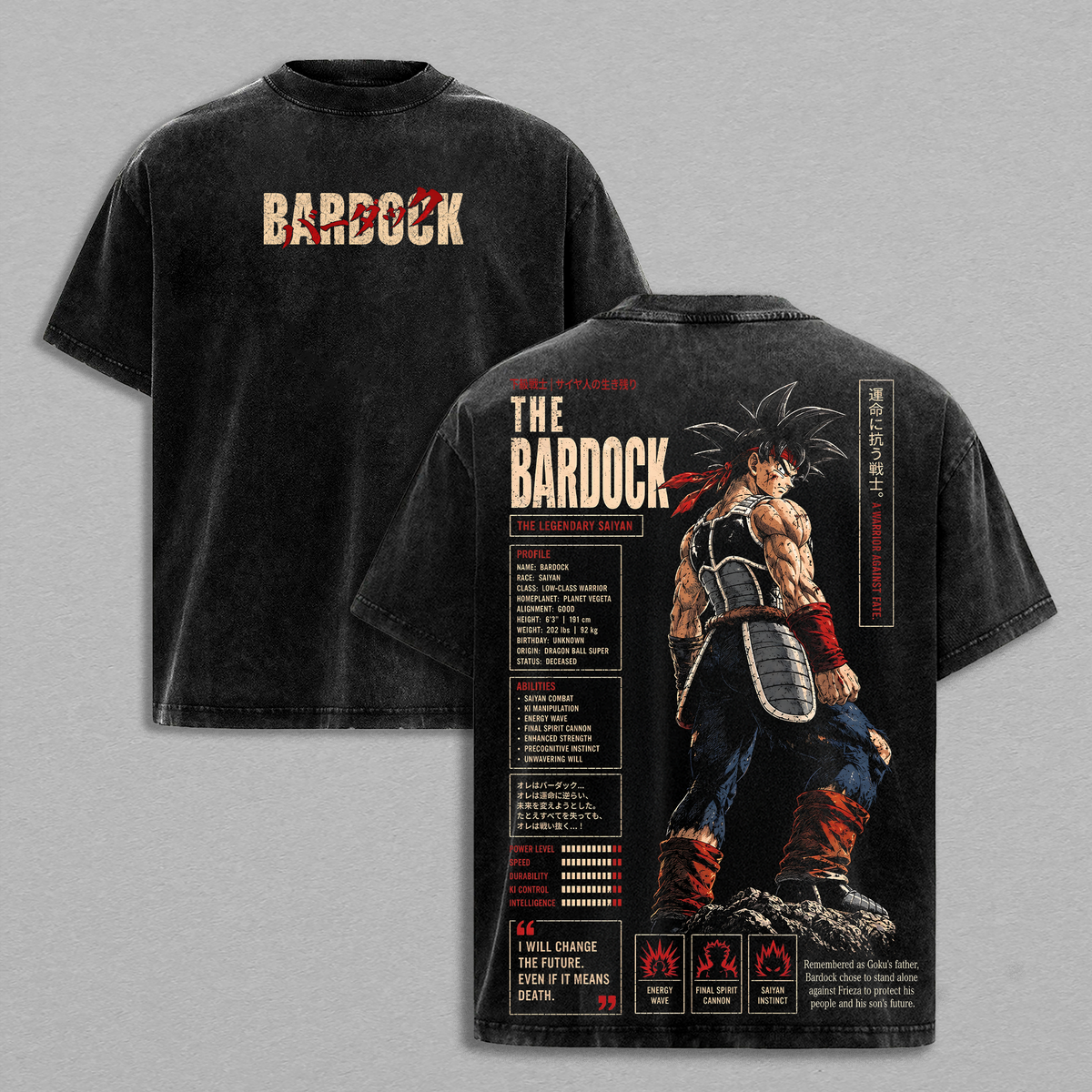 Bardockk Vintage Washed Anime T Shirt - DBZ Legendary ''Saiyan'' Warrior Graphic Tee Retro Manga Streetwear Oversized Heavyweight Cotton Unisex T-Shirt, DBZ Anime Fan Gift for Men Women