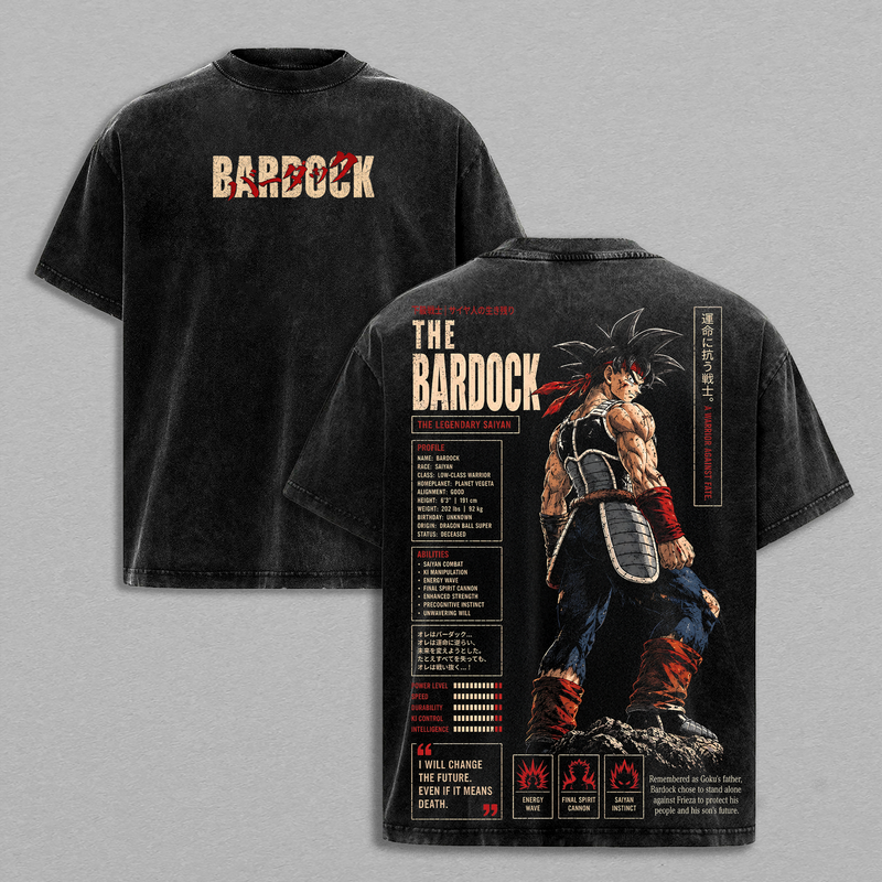 Bardockk Vintage Washed Anime T Shirt - DBZ Legendary ''Saiyan'' Warrior Graphic Tee Retro Manga Streetwear Oversized Heavyweight Cotton Unisex T-Shirt, DBZ Anime Fan Gift for Men Women