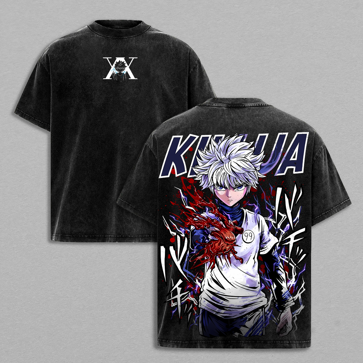 Retro Heavy Limited Gon Freecss vs Killua Zoldyck Hunter X Hunter Anime Double Printed Vintage Washed Tee Unisex Anime Manga Washed Heavyweight Cotton T-shirt, Gift For Anime Fan, Anime Lover, Hxh Merch graphic