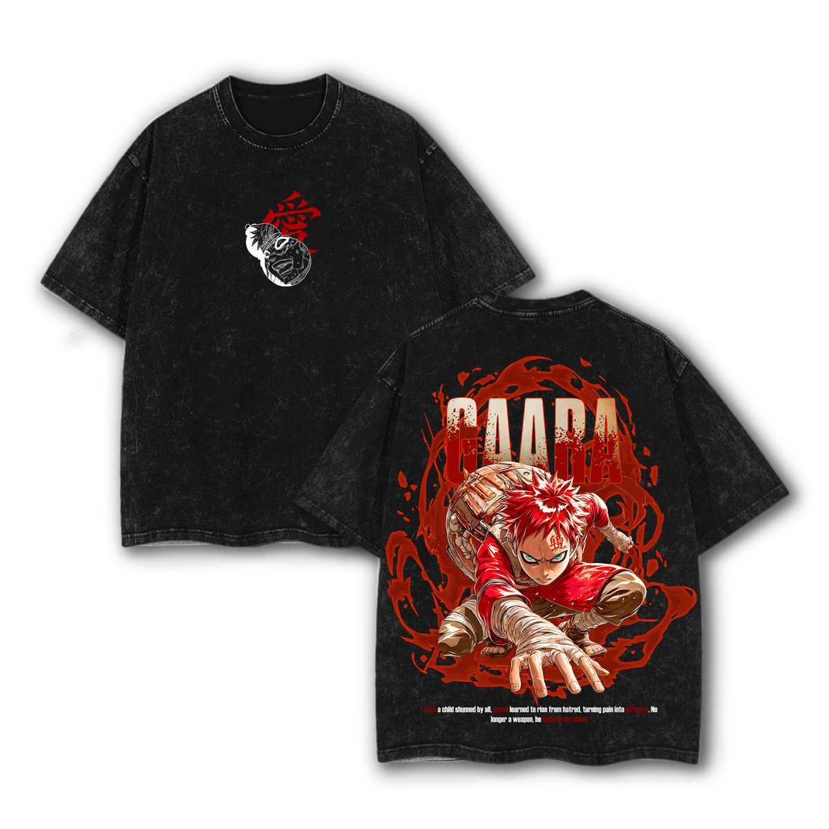 Gaara - Narutoo Anime Double Printed Vintage Washed Tee Unisex Oversize Anime Manga Washed Heavyweight Cotton T-shirt, Gift For Anime Fan